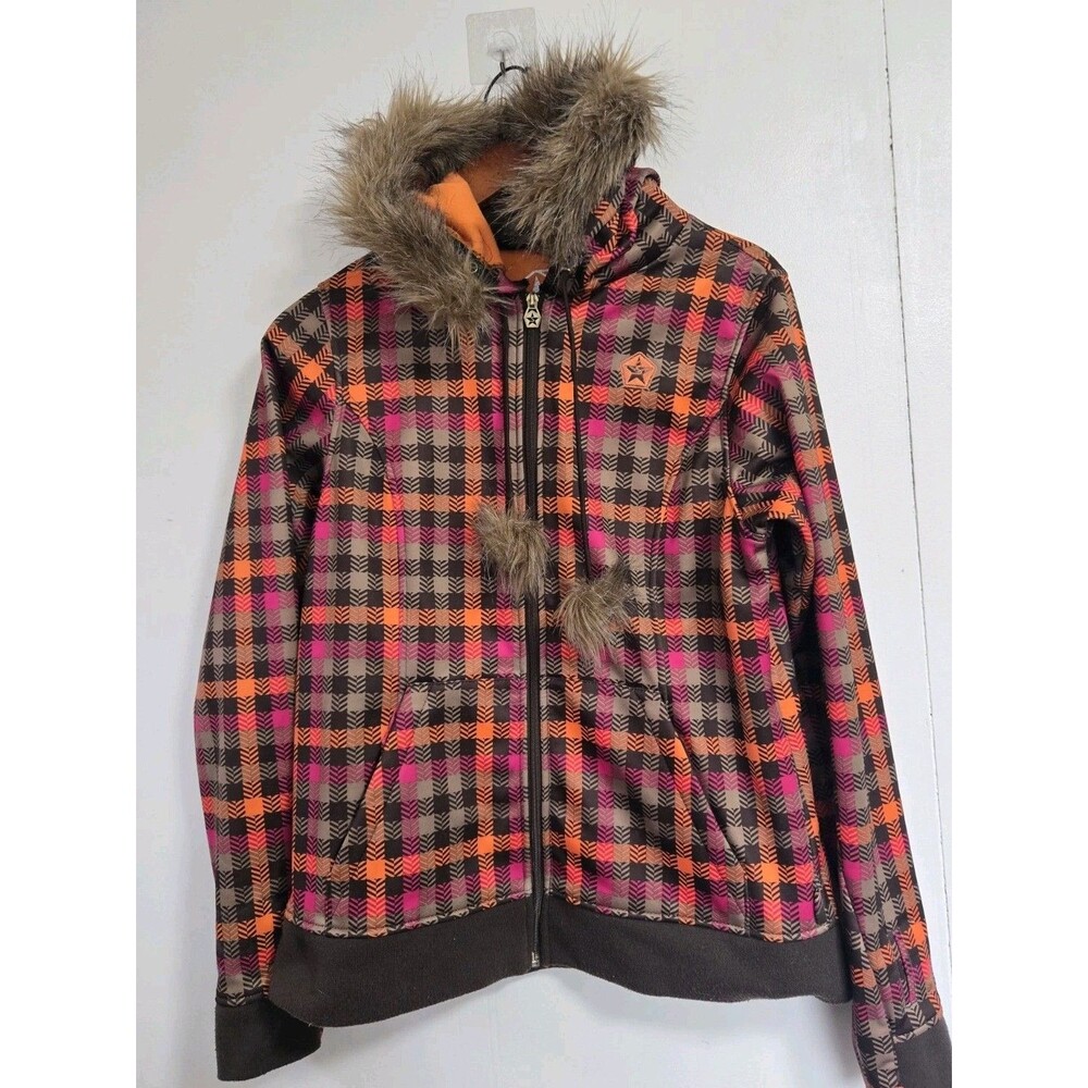 Sessions Jacket Womens M Plaid Tribal Fur Snowboarding Ski Winter Southwestern